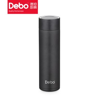 德铂（Debo）  显温保温杯男女士商务水杯480ml 学生杯子茶水分离泡茶杯DEP-849深灰色