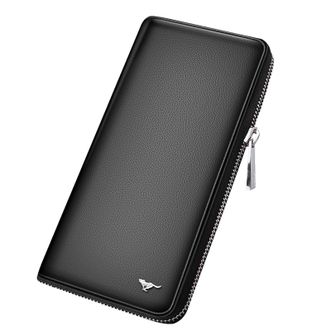 七匹狼/Septwolves  男士手包  真皮手拿包  长款拉链钱包  单拉链款  黑色