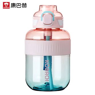 康巴赫  炫彩全身Tritan材质1200ml大容量高颜值肚肚吸管双饮运动水杯 梦幻粉蓝