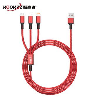 KOOKZZ  金刚编织三合一数据线5A超级快充手机充电数据传输不漏电升级头 SJ28红色