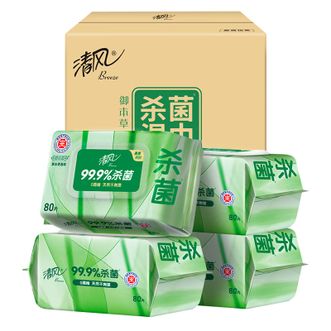 清风  御本草杀菌湿巾  抽取式草本湿纸巾  杀菌率99.9%  80片*4包