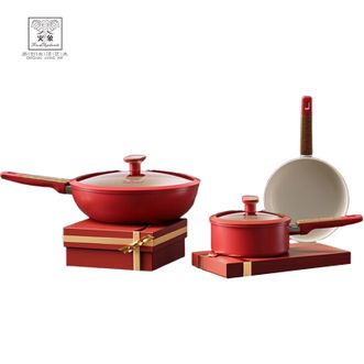 火象  鸿运莱锅具三件套 耐高温陶晶不粘涂层 HXG-TZ337（炒锅30cm 煎锅24cm 奶锅18cm）