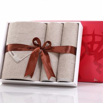 金号  毛巾浴巾礼盒 全棉纯棉柔软吸水毛巾浴巾三件套毛巾浴巾套装 1浴巾2毛巾 棕色 JDGA1667+GA367