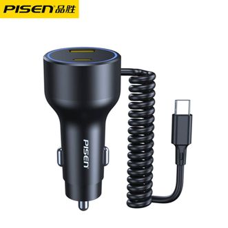 品胜/Pisen  95W车载充电器自带Type-C弹簧线 兼容65W/36W/30W/27W/15W多合一快充汽车点烟器转换器 点烟器拓展一拖三 支持苹果15/苹果16 华为小米三星笔记本Ipad等