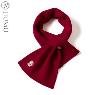 玖慕/JIUMU  纯羊毛小围巾女秋冬24新款加厚保暖红色招财针织围脖妈妈礼物 红色-招财猫