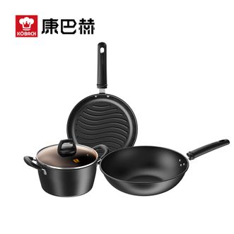康巴赫（KBH）  双倍防锈精铁三件套FXJT3A  炒锅30cm+煎锅26cm+汤锅20cm