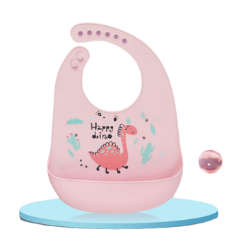 英氏（YEEHOO）  围兜婴儿宝宝吃饭围嘴儿童 硅胶防溅衣饭兜 粉色恐龙