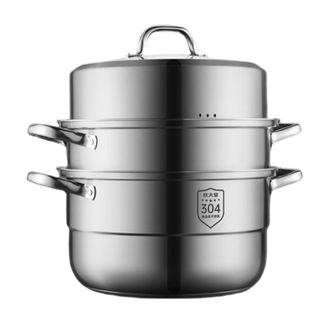 炊大皇（COOKER KING）  304不锈钢三层蒸锅家用复合底汤锅蒸馒头包子可视可立高拱盖30cm