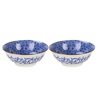 美浓烧（Mino Yaki）  日本进口陶瓷汤碗复古大号面碗家用餐具沙拉碗日式泡面碗菊华汤碗2件套