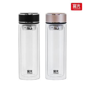 富光（FUGUANG）  尚悦双层玻璃杯 黑色 358ml 304茶滤网 耐热防烫 高硼硅玻璃 G2360-SP-358