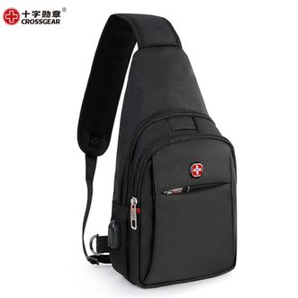 十字勋章CROSSGEAR 商务单肩斜挎包防盗小背包男士休闲腰包挂包时尚运动旅行包防泼水帆布胸包 CR-8002BK