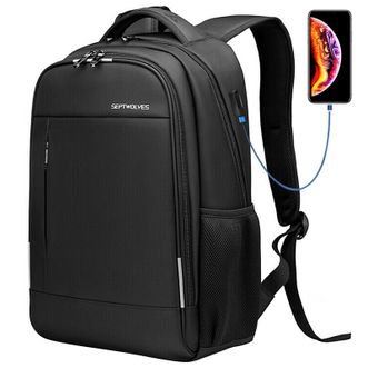 七匹狼/Septwolves  双肩包  休闲通勤书包  15.6英寸电脑包  登山旅行包  标准三层仓款  黑色