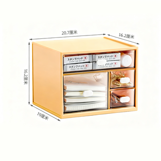 禧天龙  加厚桌面化妆品收纳盒首饰收纳盒办公桌文具盒宿舍神器四抽屉仿皮纹设计分格抽屉防尘收纳透明可视1个装