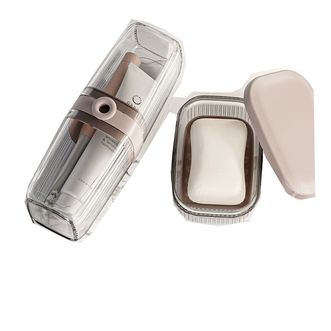 BDO  家用洗漱杯肥皂盒香皂盒沥水盒高档肥皂架香皂带盒一体便携密封带盖旅行皂盒+旅行牙具盒BDO6320+BDO6304组合透明黑配浅咖