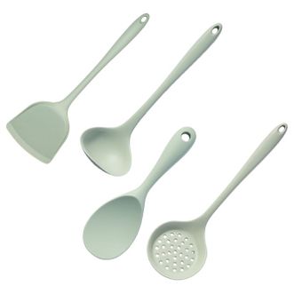 炊大皇  硅胶锅铲汤勺漏勺饭勺厨房厨具四件套组合 松绿色 SL05GJ