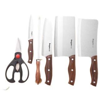 拜格（Bayco）  批复木纹板刀具套装磨刀棒厨房剪刀6件套 XY90033ZH