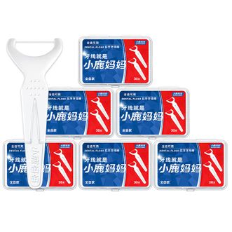 小鹿妈妈（FAWNMUM）  全齿后牙高顺滑强拉力牙线棒  小巧便携牙签  30支*6盒共180支