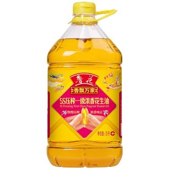 鲁花花生油香飘万家5S压榨一级浓香炒菜油5L