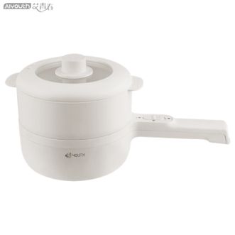艾青春  1.6L长手柄电煮锅电蒸锅电火锅电炒锅多功能锅 宿舍煮面煮粥煲汤蒸蛋器涮锅多用途锅煎炒锅料理锅电炖锅煮面锅电热锅AI-HG303（带蒸笼）白色