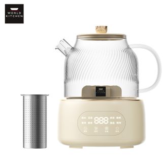 WORLD KITCHEN  养生壶全玻璃恒温壶煮茶壶煮茶器1L办公室热牛奶神器保温壶家用花茶壶茶漏款