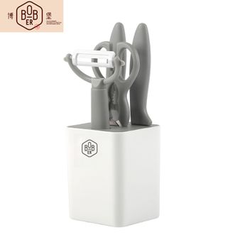 博堡/BOBER  精巧造型厨宝工具五件套水果刀面包刀削皮器厨房剪刀座实用组合套装