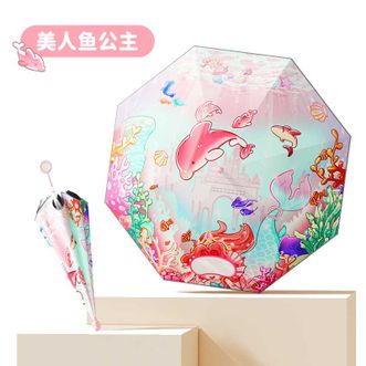 左都/ZUODU  发光天使环儿童雨伞 男女孩小学生 轻量级上学专用 带滚轮 儿童宝宝超轻便 透明长柄伞 美人鱼 独角兽 宇宙环游记 海底两万里