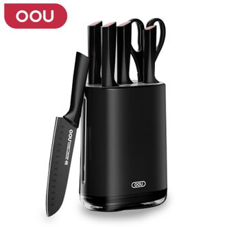 OOU  鹤Pro刀具六件套 家用砍骨刀切菜刀厨师刀水果刀剪刀带刀座刀具6件套装