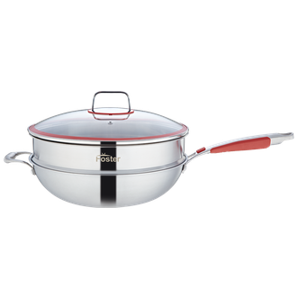 浮士德  高级带蒸屉炒锅 厨神高级304不锈钢不粘无涂层带蒸屉炒锅一锅多用 32cm FA-026