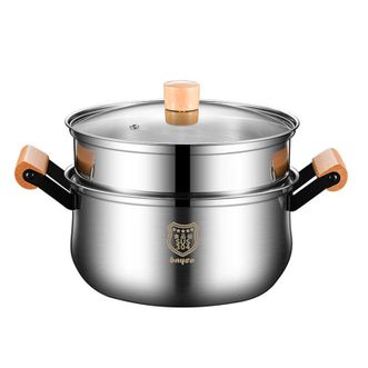 拜格（Bayco）  304不锈钢汤锅家用蒸锅大容量带蒸格24cm BG39005