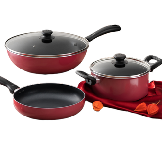 苏泊尔/Supor  锅具套装 不粘锅三件套炒锅煎锅汤锅烹饪锅具火红点 TP1926Q