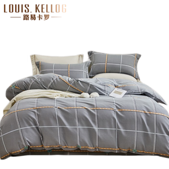 路易卡罗LouisKellog  床上用品纯棉家用床单被套枕套暖冬纯棉磨毛四件套-定格灰