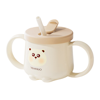 英氏（YEEHOO）  儿童牛奶杯250ml刻度吸管杯 不锈钢防摔防烫