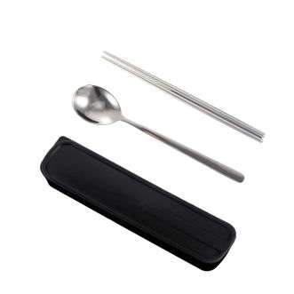 栢士德/BYSTON  304不锈钢筷子勺子收纳盒 镜面抛光多环防滑设计 上班上学野餐多用途套装