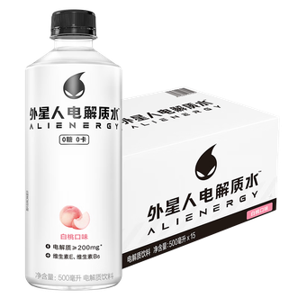 外星人  电解质水白桃口味 无糖饮料 0糖0卡含维生素整箱500mL*15瓶
