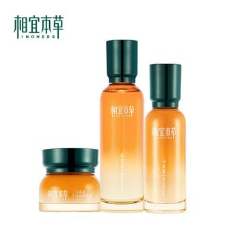 相宜本草  山茶花化妆品套装（山茶花焕活鲜养水150ml+鲜养乳100g+鲜养霜50g）焕活鲜养修护套装提拉紧致抗皱