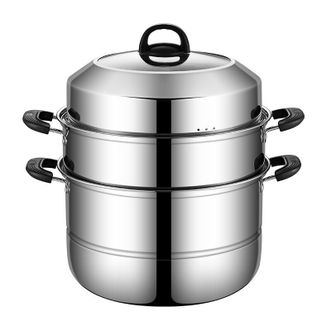 拜格 典雅系列 电木带磁不锈钢组合盖三层蒸锅28CM BG1548
