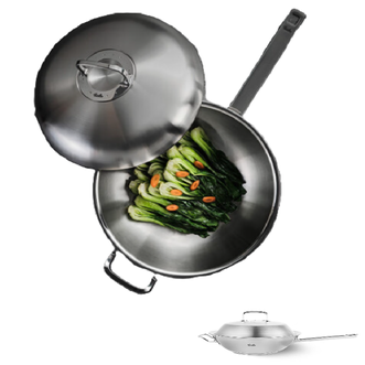 菲仕乐（Fissler）  带盖中式单柄炒锅 雅格菁选系列 不锈钢炒锅炖炒锅炒菜锅 30cm 燃气电磁炉通用