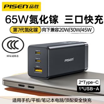 品胜(PISEN)  65W氮化镓多口充电器TypeC/USB插头  标配单头黑色  苹果16手机笔记本电脑华为小米三星联想