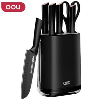 OOU  鹤Pro抗菌刀具六件套 砍骨刀菜刀厨师刀水果刀厨房剪刀刀座 厨房刀具套装