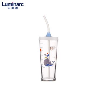 乐美雅（Luminarc）  钢化耐热变色吸管杯带刻度玻璃水杯果汁牛奶杯 里尔蓝鲸425ml