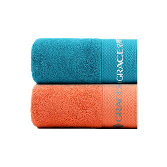 洁丽雅/Grace  纯棉5A抗菌毛巾2条装蓝+桔色 20250507