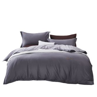 富安娜/Fuanna  素绣纯棉床单四件套/伯爵·印象/灰【203*229cm】床单被罩枕套4件套床品 新疆阿克苏高档纯棉面料