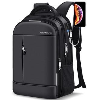 七匹狼/Septwolves  双肩包男 17.3英寸游戏本电脑背包 大容量四仓商务休闲带USB充电口