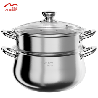 温仑山  不锈钢大肚双层蒸锅26cm 家用蒸鱼煲汤上蒸下煮多用锅复底汤锅