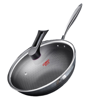 康巴赫（KBH）  炒锅煎锅316L不锈钢双面蜂窝平底炒菜锅32cm