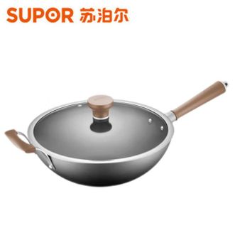 苏泊尔 真不锈芯铁Ⅱ代无涂层不生锈轻巧爆炒铁炒锅炒菜锅玻璃盖 34m炒锅 CC34AC3（SUPOR）