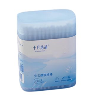 十月结晶  婴儿棉签双头耳鼻清洁棉棒宝宝细轴棉花棒 （水滴头+螺旋头）棉签200支*1盒