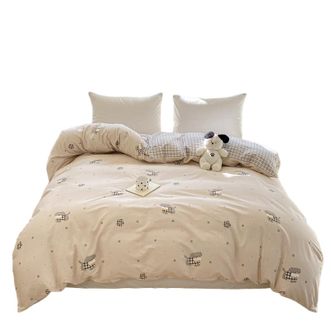 宜恋  租房纯棉被套 1.8m 双人床通用 经济实用款被罩 皮皮狗-灰 200*230cm