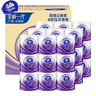 维达Vinda 立体美压花卷纸128克27卷 4层加厚 卫生纸卷筒纸 纸巾卷纸 整箱