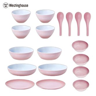 西屋/Westinghouse  陶瓷碗碟套装 家用餐盘组合饭碗餐具轻奢礼盒装18套餐具-落樱粉